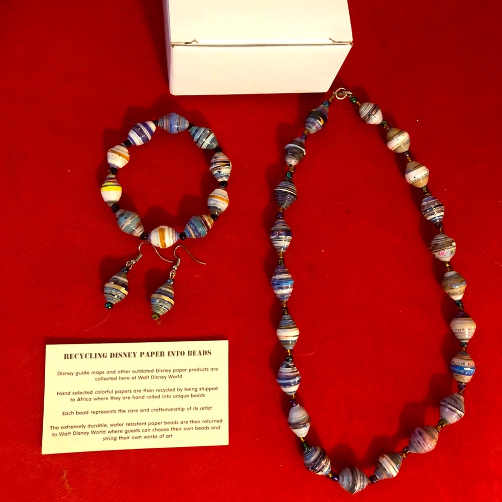 Disney Recycled Paper Necklace Earrings & Bracelet